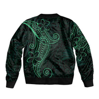 Black Green Polynesian Tribal Sleeve Zip Bomber Jacket LT9 - Polynesian Pride
