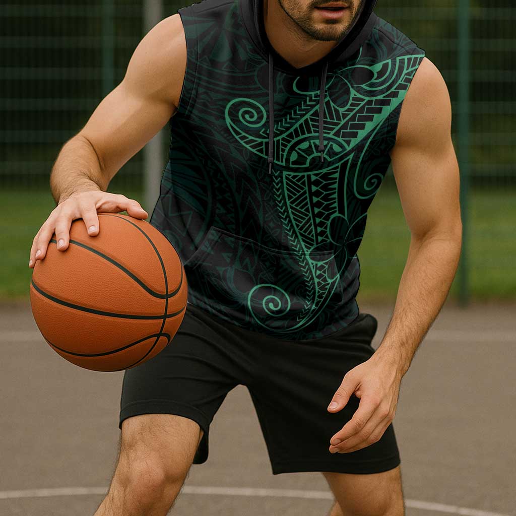 Black Green Polynesian Tribal Sleeveless Hoodie - Polynesian Pride