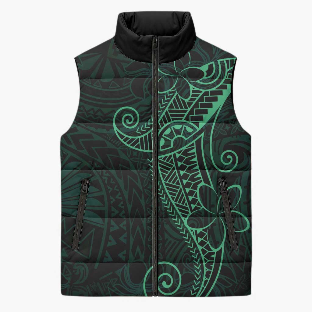 Black Green Polynesian Tribal Sleeveless Puffer Jacket LT9 Unisex Green - Polynesian Pride