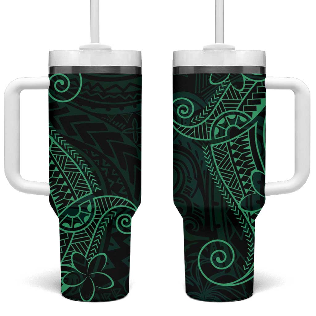 Black Green Polynesian Tribal Tumbler With Handle LT9 One Size: 40 oz Green - Polynesian Pride