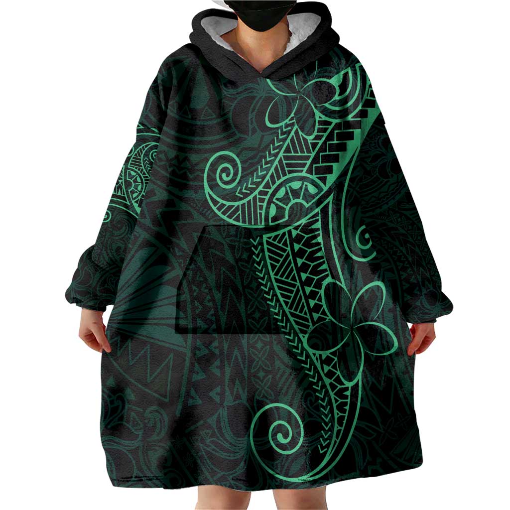 Black Green Polynesian Tribal Wearable Blanket Hoodie - Polynesian Pride