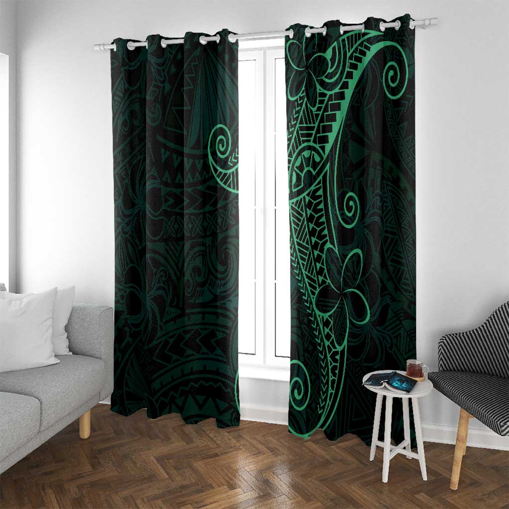 Black Green Polynesian Tribal Window Curtain LT9 With Grommets Green - Polynesian Pride