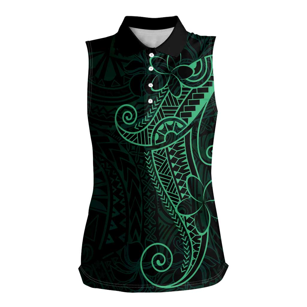 Black Green Polynesian Tribal Women Sleeveless Polo Shirt LT9 Female Green - Polynesian Pride