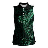 Black Green Polynesian Tribal Women Sleeveless Polo Shirt LT9 Female Green - Polynesian Pride