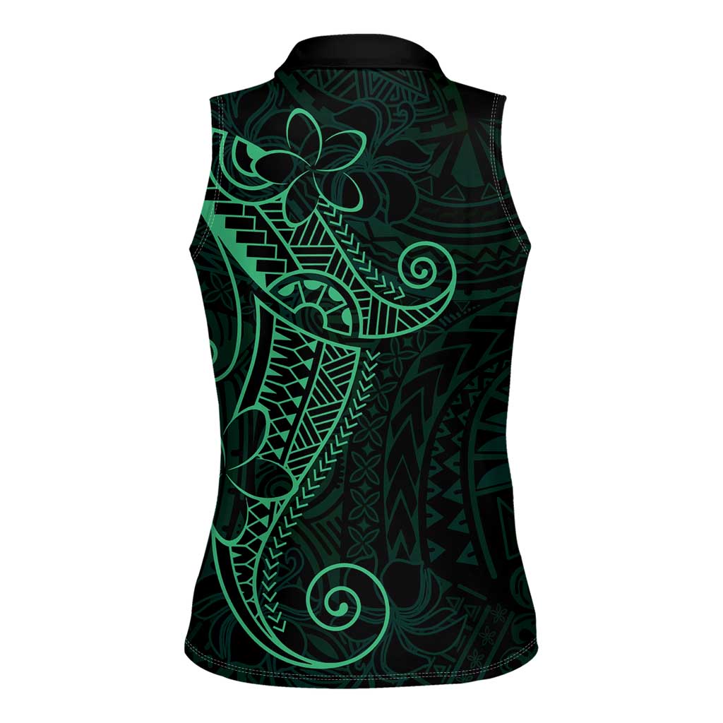 Black Green Polynesian Tribal Women Sleeveless Polo Shirt LT9 - Polynesian Pride