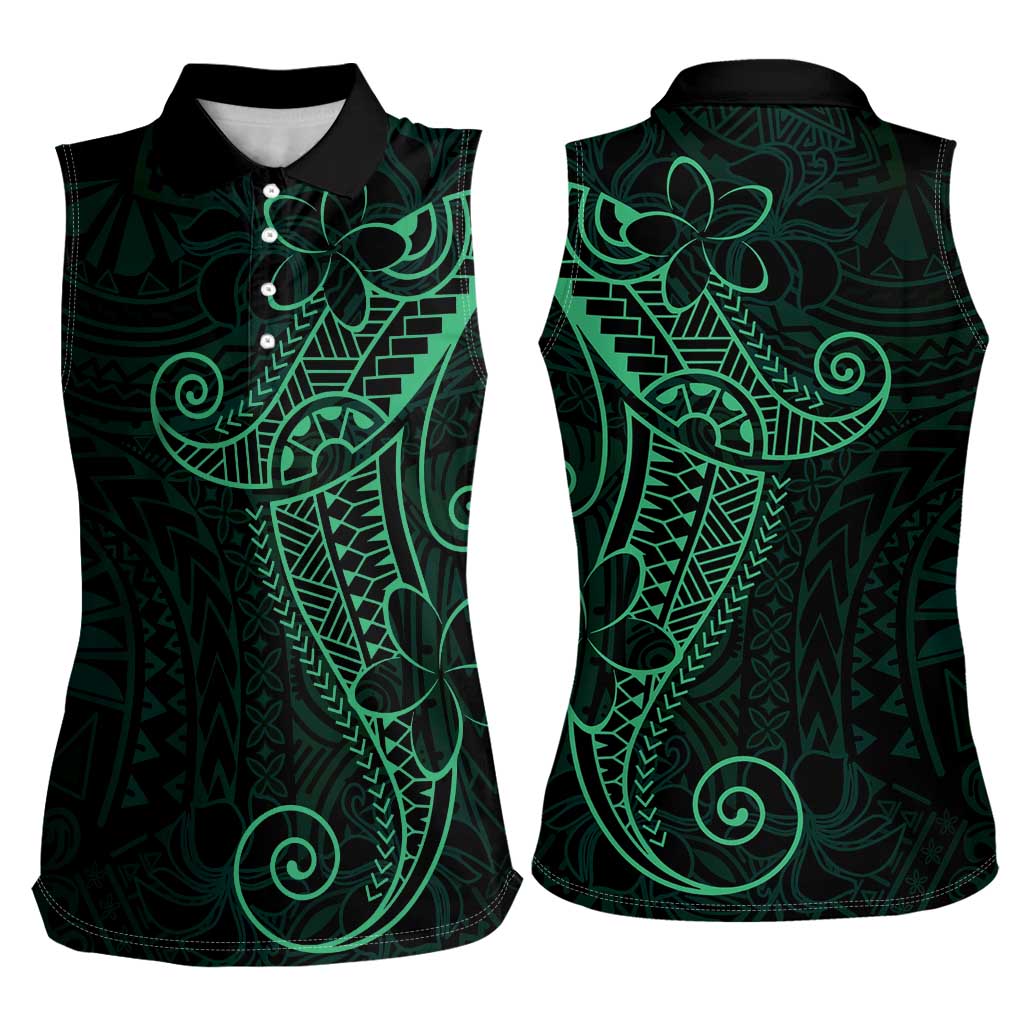 Black Green Polynesian Tribal Women Sleeveless Polo Shirt LT9 - Polynesian Pride