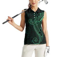 Black Green Polynesian Tribal Women Sleeveless Polo Shirt LT9 - Polynesian Pride