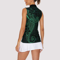 Black Green Polynesian Tribal Women Sleeveless Polo Shirt LT9 - Polynesian Pride