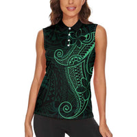 Black Green Polynesian Tribal Women Sleeveless Polo Shirt LT9 - Polynesian Pride
