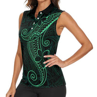 Black Green Polynesian Tribal Women Sleeveless Polo Shirt LT9 - Polynesian Pride