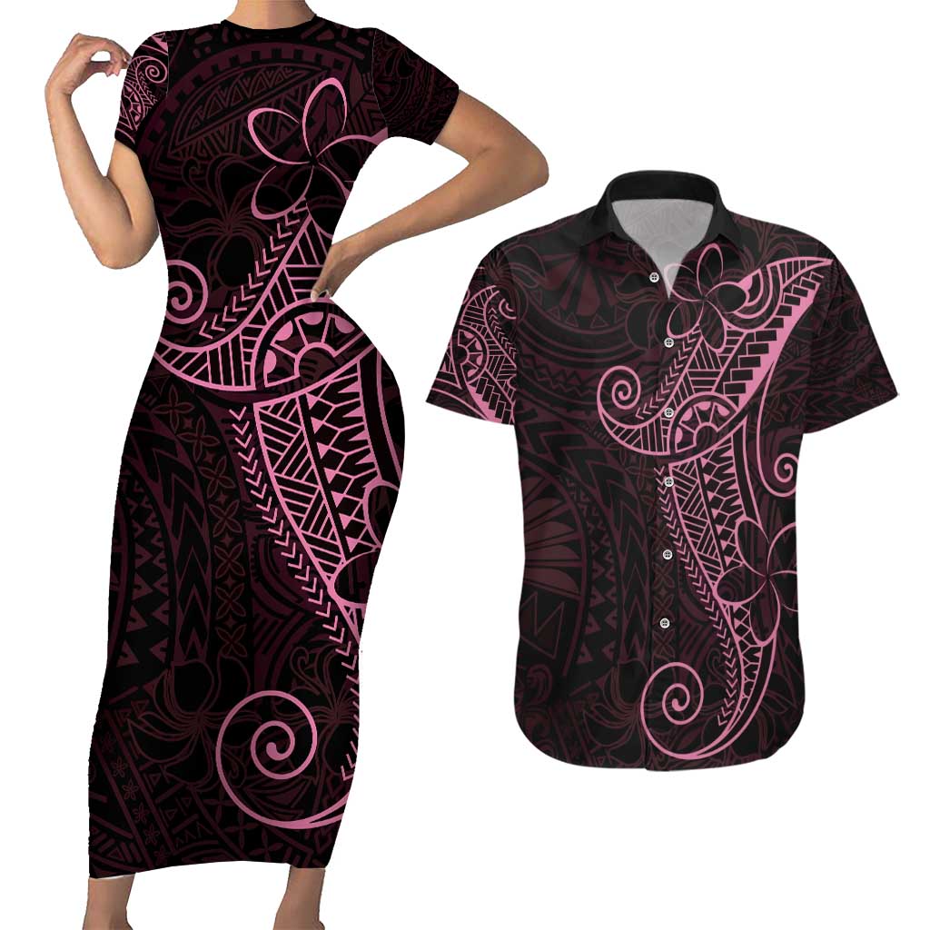 Black Pink Polynesian Tribal Couples Matching Short Sleeve Bodycon Dress and Hawaiian Shirt LT9 Pink - Polynesian Pride