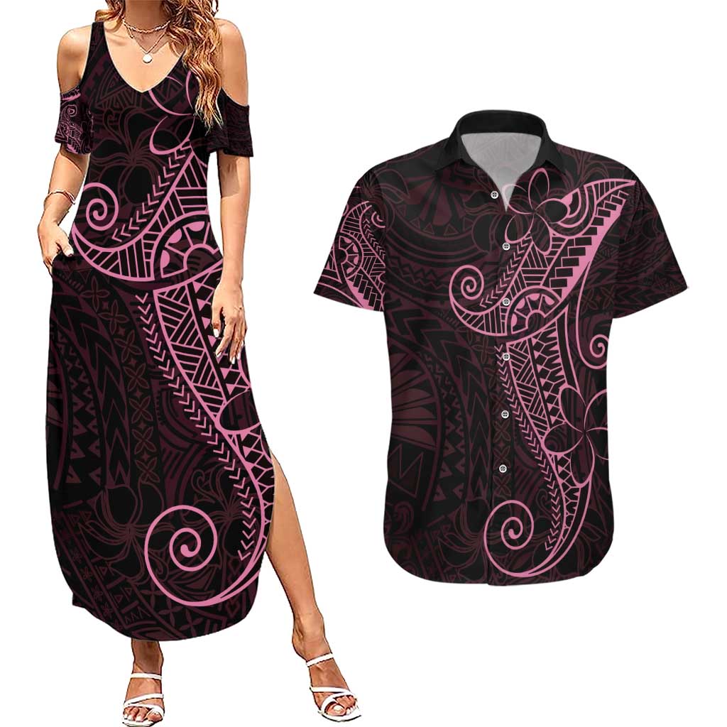 Black Pink Polynesian Tribal Couples Matching Summer Maxi Dress and Hawaiian Shirt LT9 Pink - Polynesian Pride