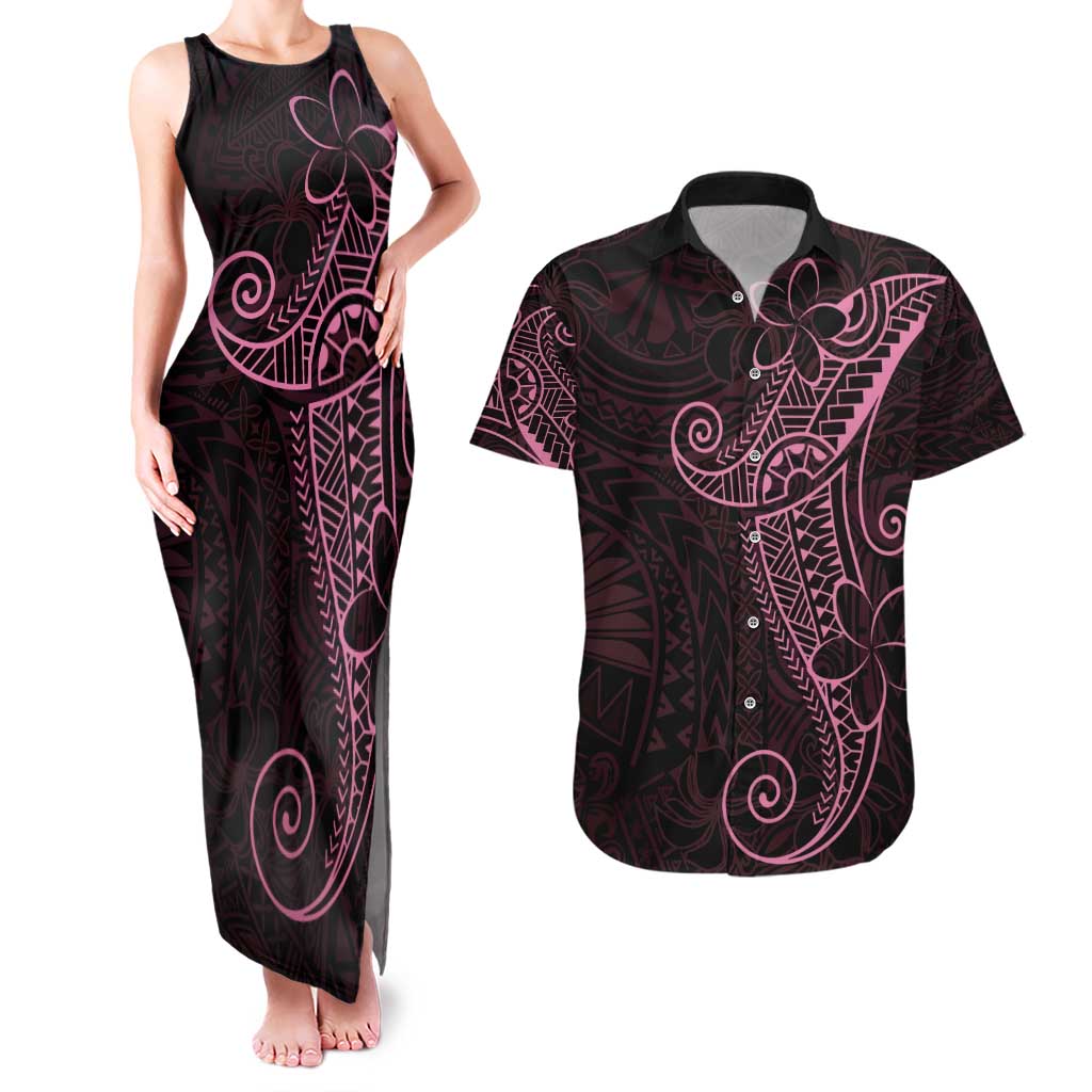 Black Pink Polynesian Tribal Couples Matching Tank Maxi Dress and Hawaiian Shirt LT9 Pink - Polynesian Pride