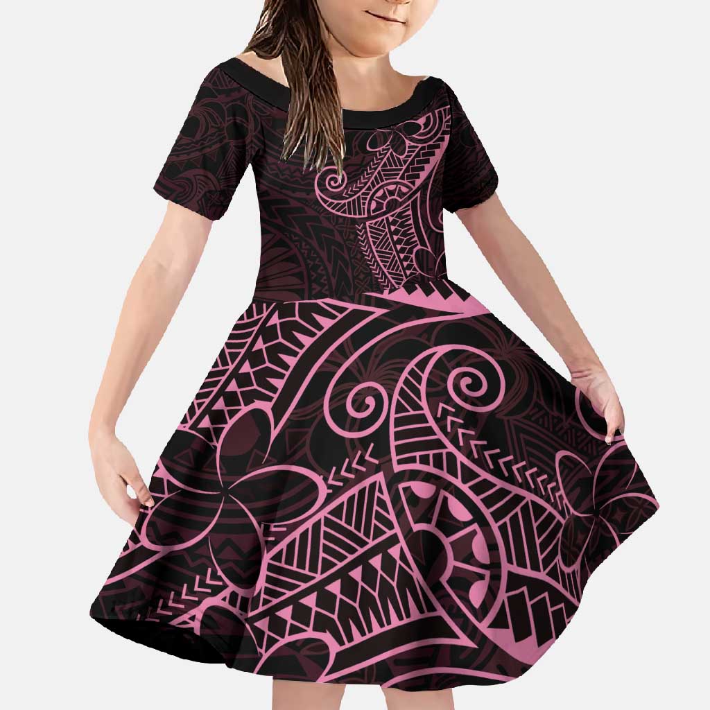Black Pink Polynesian Tribal Family Matching Off Shoulder Maxi Dress and Hawaiian Shirt - Polynesian Pride