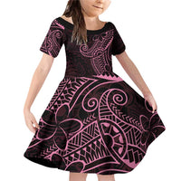 Black Pink Polynesian Tribal Family Matching Off Shoulder Short Dress and Hawaiian Shirt LT9 Daughter's Dress Pink - Polynesian Pride