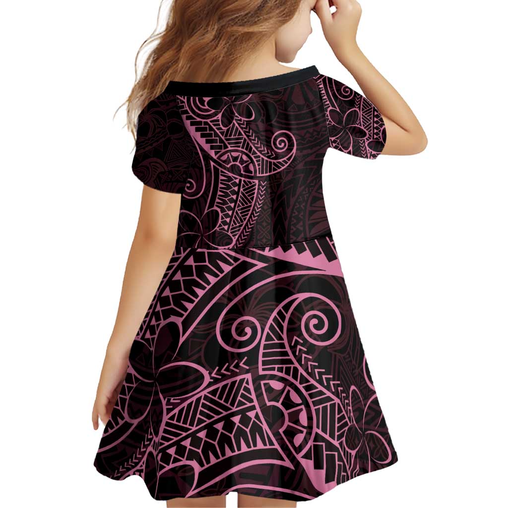 Black Pink Polynesian Tribal Family Matching Off Shoulder Short Dress and Hawaiian Shirt LT9 - Polynesian Pride
