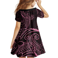Black Pink Polynesian Tribal Family Matching Off Shoulder Short Dress and Hawaiian Shirt LT9 - Polynesian Pride