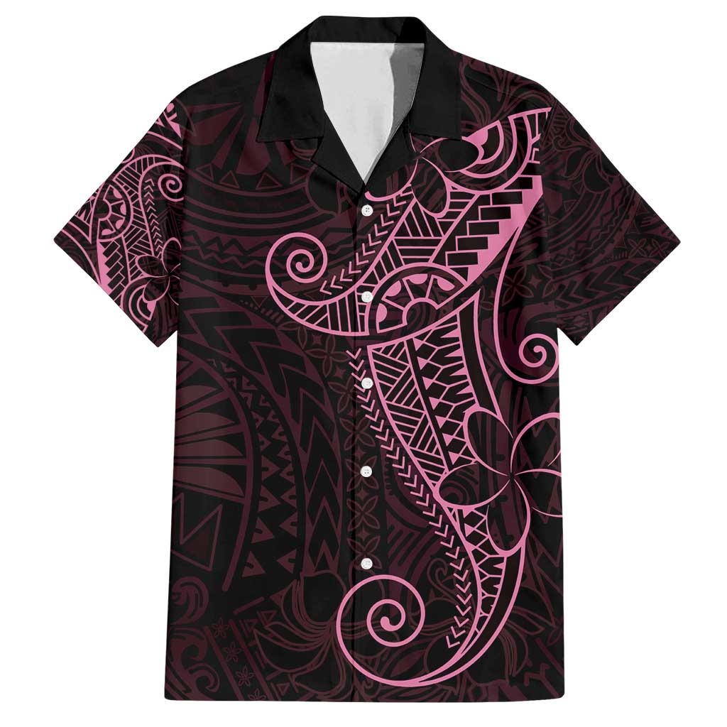 Black Pink Polynesian Tribal Family Matching Off Shoulder Short Dress and Hawaiian Shirt LT9 Dad's Shirt - Short Sleeve Pink - Polynesian Pride