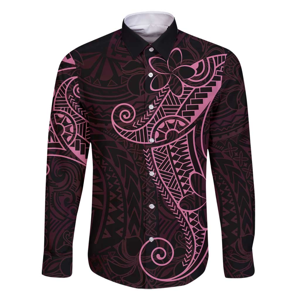 Black Pink Polynesian Tribal Family Matching Off Shoulder Short Dress and Hawaiian Shirt LT9 Dad's Shirt - Long Sleeve Pink - Polynesian Pride
