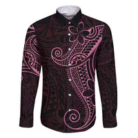 Black Pink Polynesian Tribal Family Matching Off Shoulder Short Dress and Hawaiian Shirt LT9 Dad's Shirt - Long Sleeve Pink - Polynesian Pride