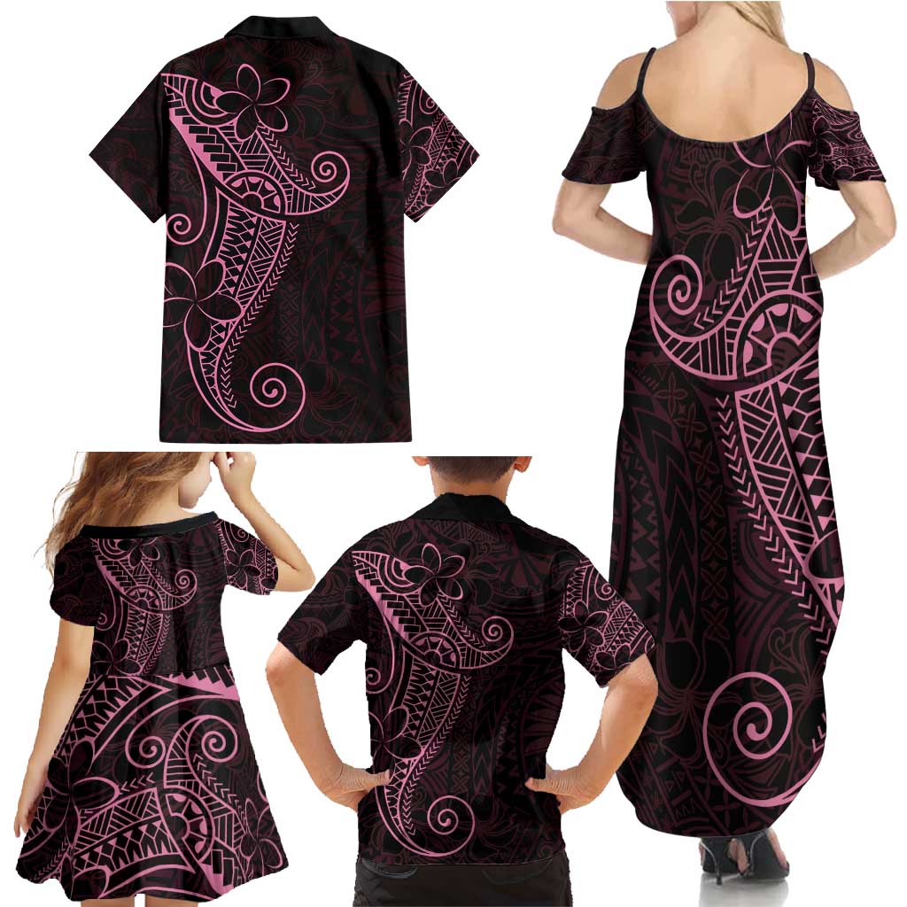 Black Pink Polynesian Tribal Family Matching Summer Maxi Dress and Hawaiian Shirt LT9 - Polynesian Pride