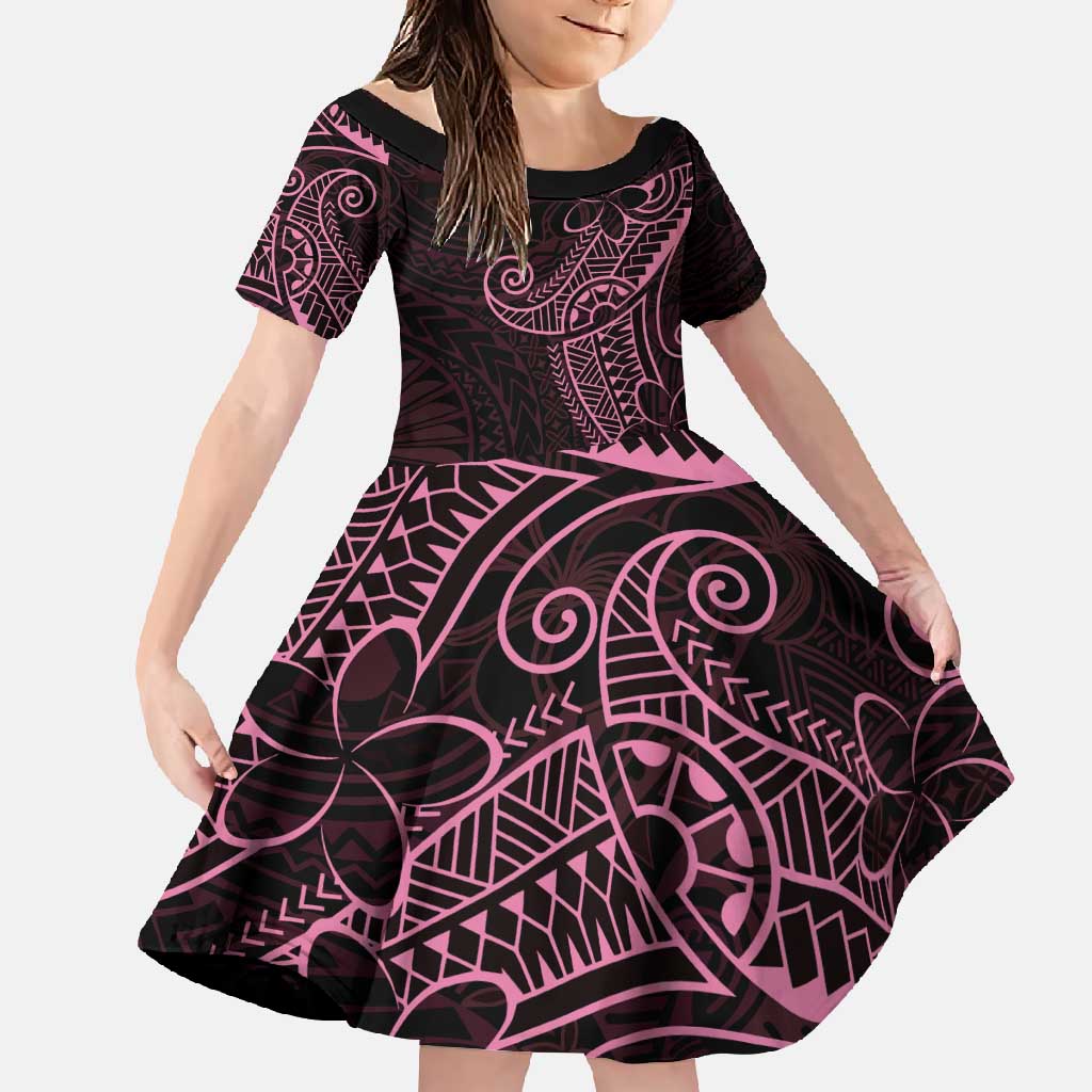 Black Pink Polynesian Tribal Family Matching Tank Maxi Dress and Hawaiian Shirt LT9 Daughter's Dress Pink - Polynesian Pride