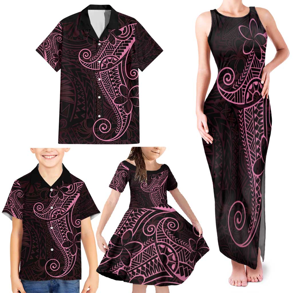 Black Pink Polynesian Tribal Family Matching Tank Maxi Dress and Hawaiian Shirt LT9 - Polynesian Pride
