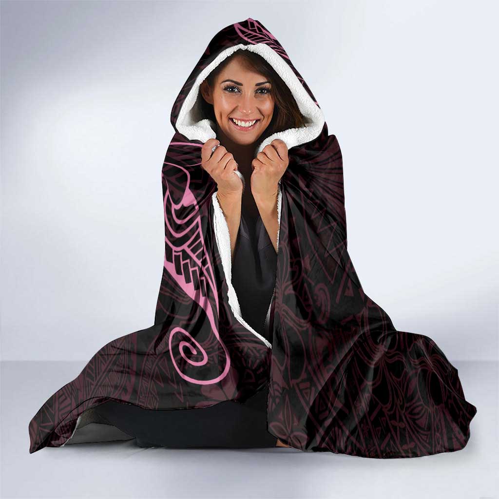 Black Pink Polynesian Tribal Hooded Blanket - Polynesian Pride