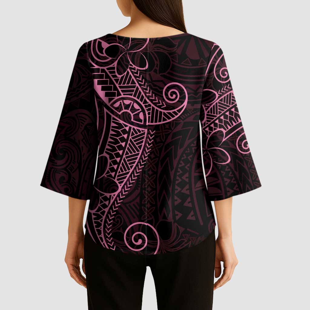 Black Pink Polynesian Tribal Kimono Sleeve Blouse - Polynesian Pride