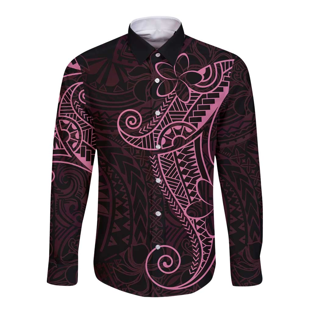 Black Pink Polynesian Tribal Long Sleeve Button Shirt - Polynesian Pride