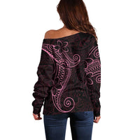 Black Pink Polynesian Tribal Off Shoulder Sweater - Polynesian Pride