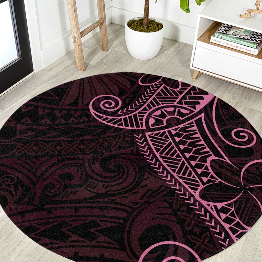Black Pink Polynesian Tribal Round Carpet - Polynesian Pride