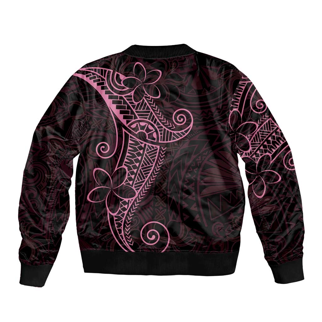 Black Pink Polynesian Tribal Sleeve Zip Bomber Jacket LT9 - Polynesian Pride
