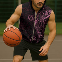 Black Pink Polynesian Tribal Sleeveless Zip Hoodie - Polynesian Pride