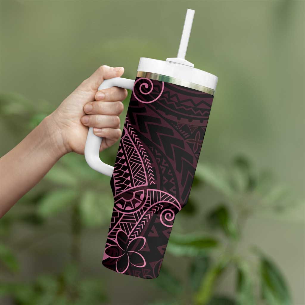 Black Pink Polynesian Tribal Tumbler With Handle LT9 - Polynesian Pride