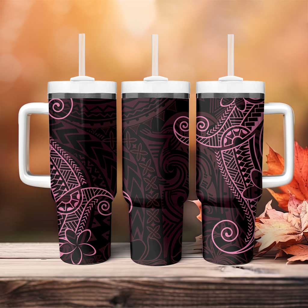 Black Pink Polynesian Tribal Tumbler With Handle LT9 - Polynesian Pride
