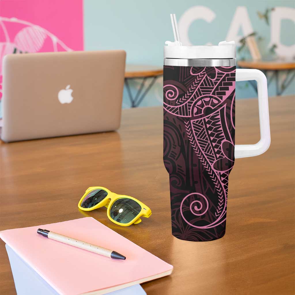 Black Pink Polynesian Tribal Tumbler With Handle LT9 - Polynesian Pride