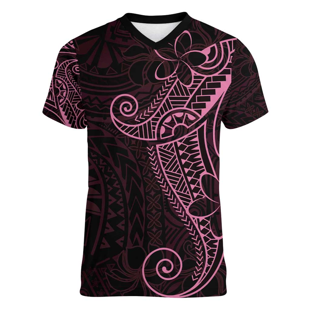 Black Pink Polynesian Tribal Women V-Neck T-Shirt LT9 Female Pink - Polynesian Pride