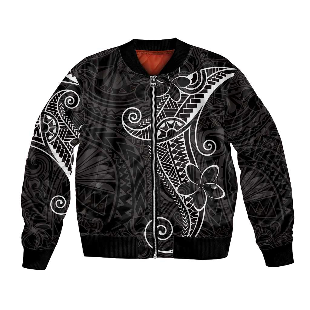 Black White Polynesian Tribal Bomber Jacket LT9 Unisex White - Polynesian Pride
