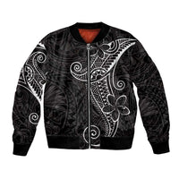 Black White Polynesian Tribal Bomber Jacket LT9 Unisex White - Polynesian Pride