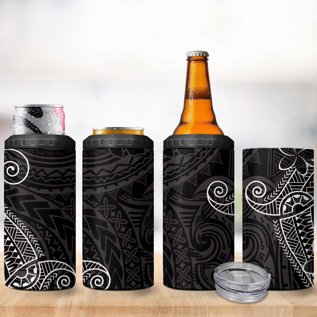 Black White Polynesian Tribal 4 in 1 Can Cooler Tumbler - Polynesian Pride