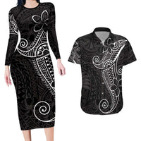 Black White Polynesian Tribal Couples Matching Long Sleeve Bodycon Dress and Hawaiian Shirt LT9 White - Polynesian Pride