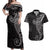 Black White Polynesian Tribal Couples Matching Off Shoulder Maxi Dress and Hawaiian Shirt - Polynesian Pride