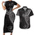 Black White Polynesian Tribal Couples Matching Short Sleeve Bodycon Dress and Hawaiian Shirt - Polynesian Pride