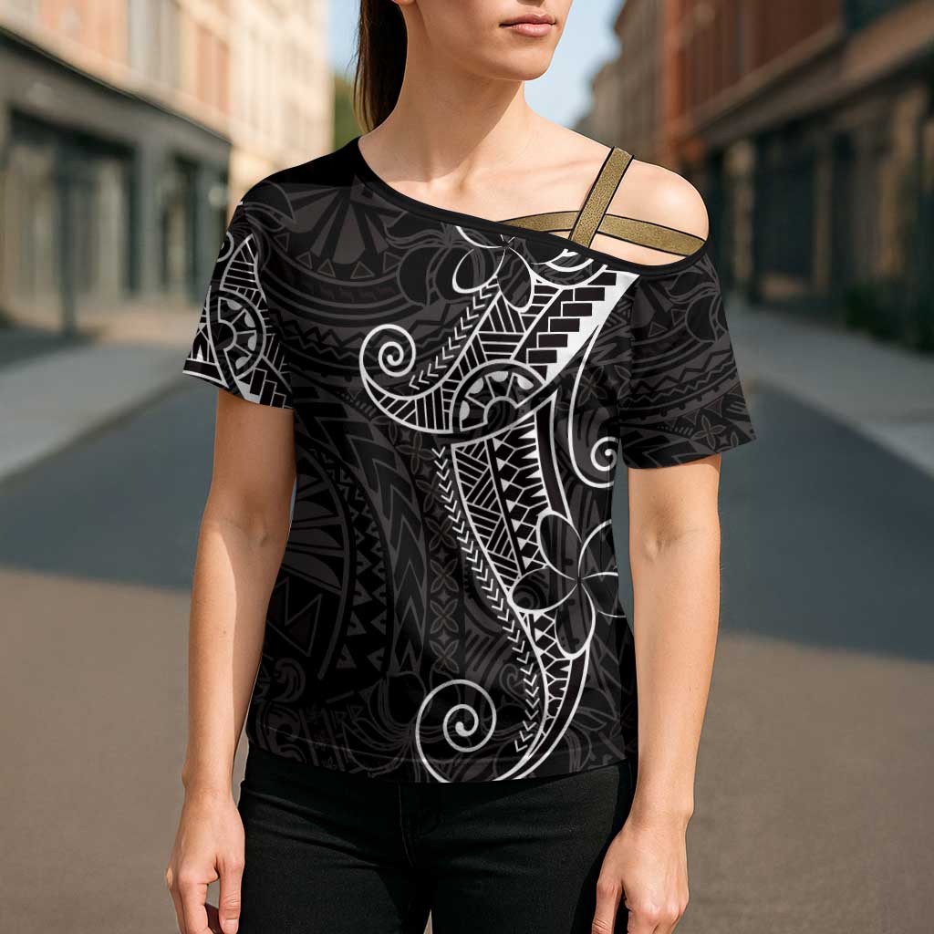 Black White Polynesian Tribal Cross Shoulder Shirt - Polynesian Pride