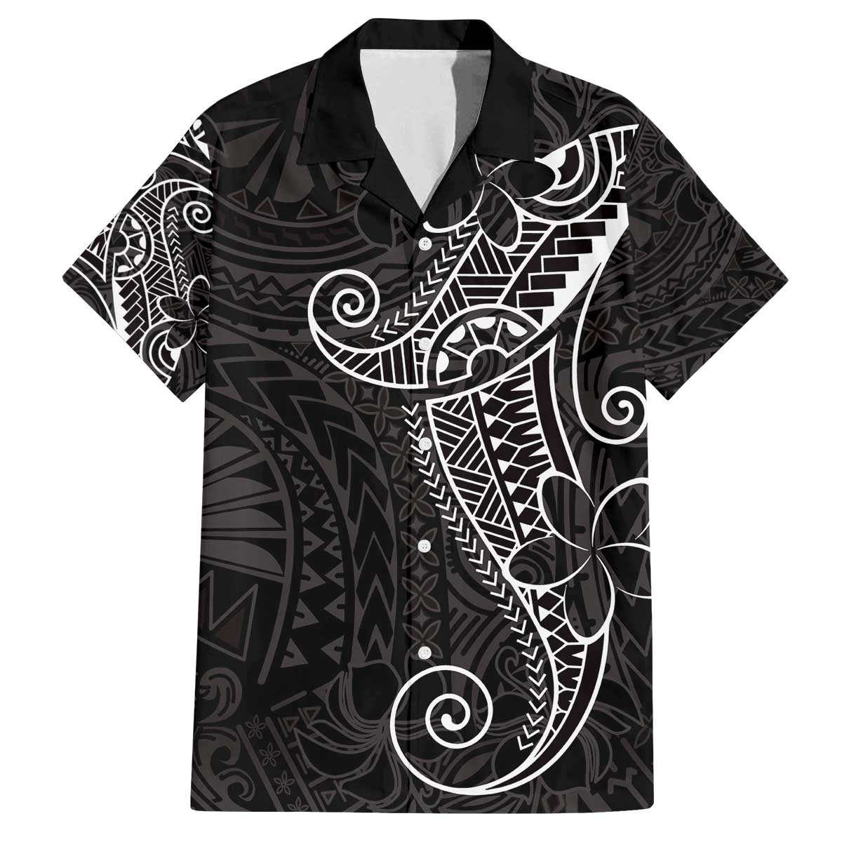 Black White Polynesian Tribal Family Matching Off The Shoulder Long Sleeve Dress and Hawaiian Shirt - Polynesian Pride