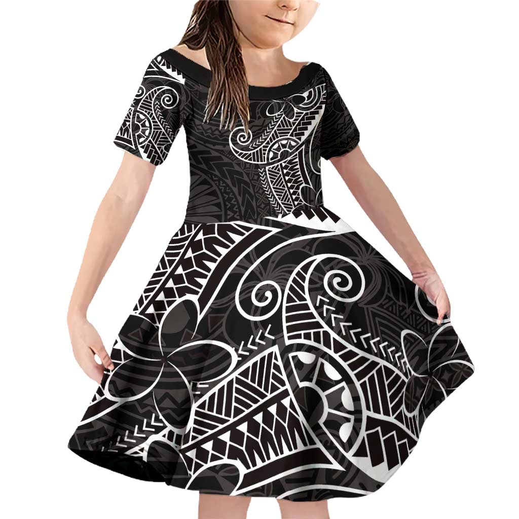 Black White Polynesian Tribal Family Matching Off Shoulder Short Dress and Hawaiian Shirt LT9 Daughter's Dress White - Polynesian Pride