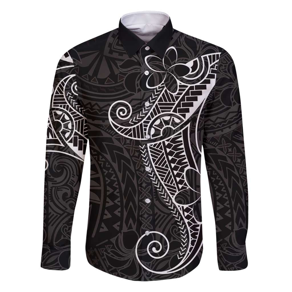 Black White Polynesian Tribal Family Matching Off Shoulder Short Dress and Hawaiian Shirt LT9 Dad's Shirt - Long Sleeve White - Polynesian Pride