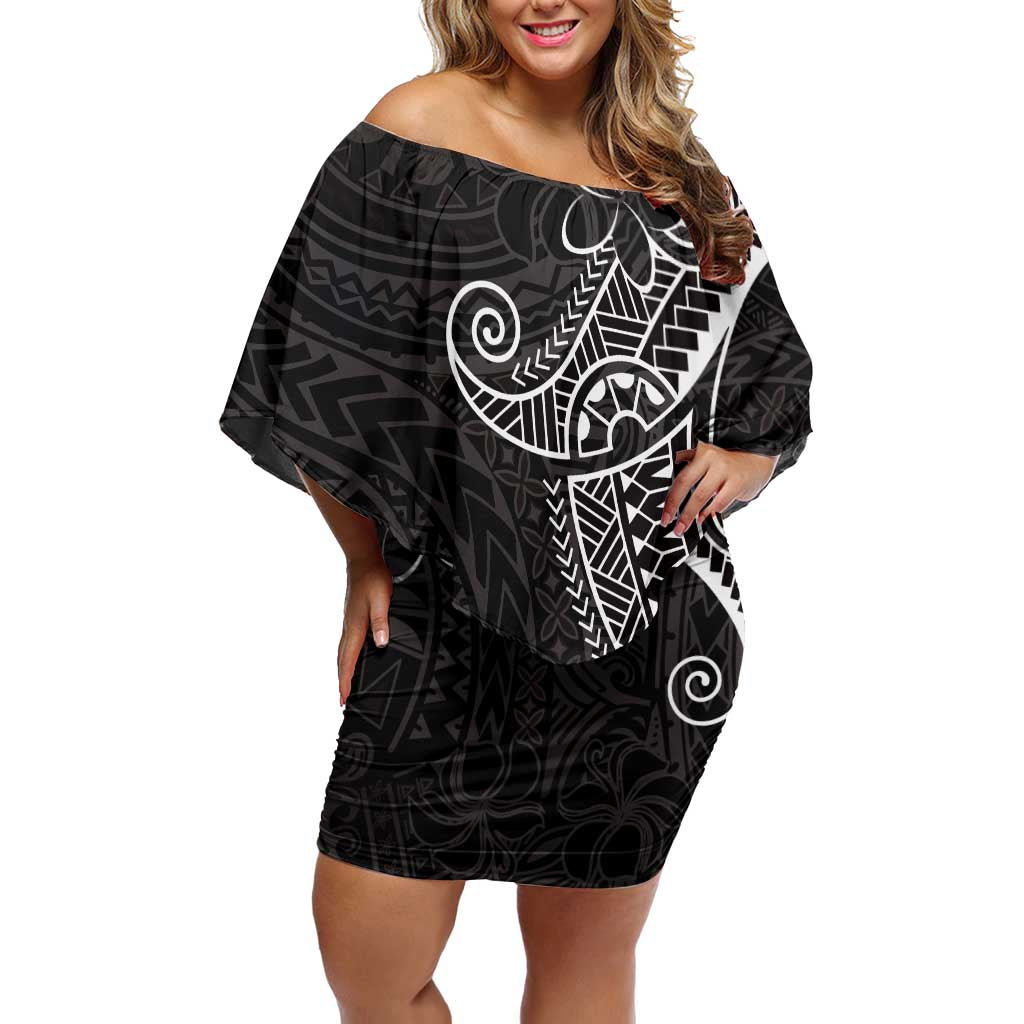 Black White Polynesian Tribal Family Matching Off Shoulder Short Dress and Hawaiian Shirt LT9 Mom's Dress White - Polynesian Pride