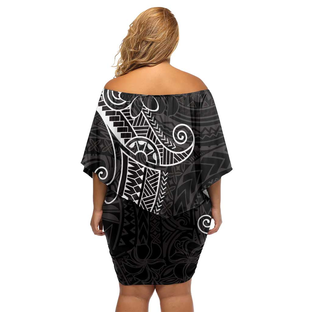 Black White Polynesian Tribal Family Matching Off Shoulder Short Dress and Hawaiian Shirt LT9 - Polynesian Pride
